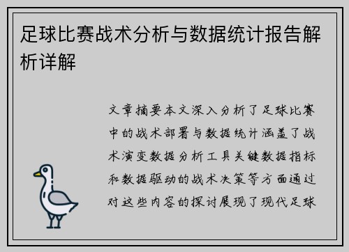 足球比赛战术分析与数据统计报告解析详解