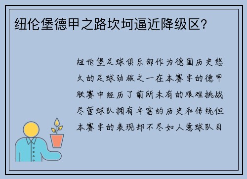 纽伦堡德甲之路坎坷逼近降级区？