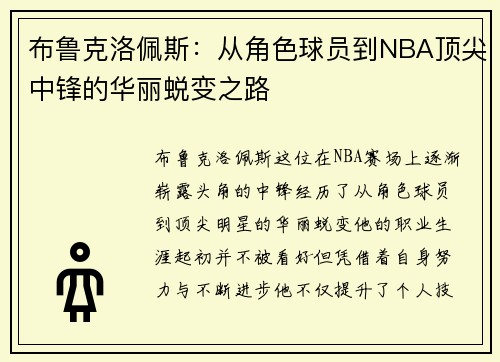 布鲁克洛佩斯：从角色球员到NBA顶尖中锋的华丽蜕变之路