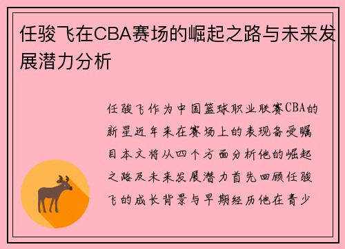 任骏飞在CBA赛场的崛起之路与未来发展潜力分析