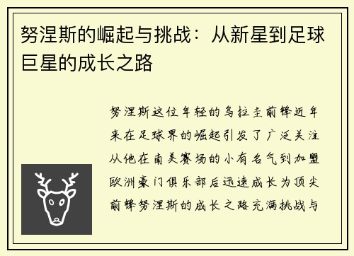 努涅斯的崛起与挑战：从新星到足球巨星的成长之路